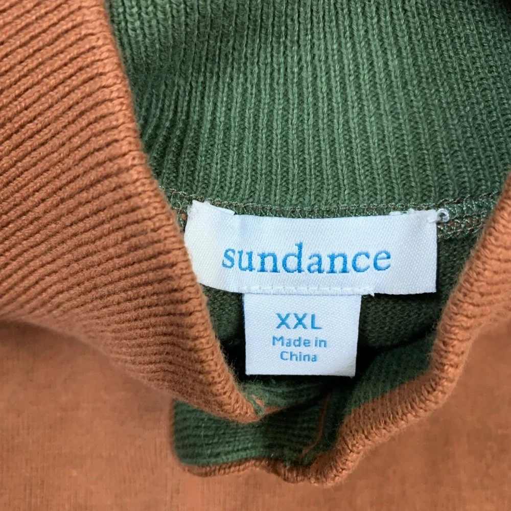 Sundance Cotton Henley‎ Pullover Brown Green Trim Cozy Casual XXL Men's